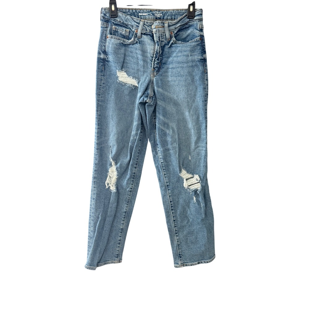 Old Navy OG Loose High Rise Distressed Straight Leg Jeans Medium Wash Womens 4